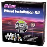 Chrome Radius Seat Lug Bolt Wheel Installation Kit for 5 Lug Vehicles (M14x1.5 Thread Size); Set of 16 Lug Bolts, 4 Wheel Locks, 1 Key & 1 Key Storage Pouch.